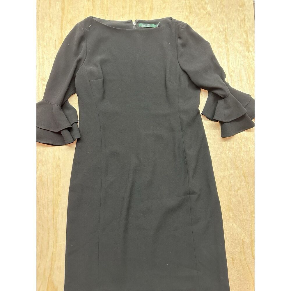 LAUREN RALPH LAUREN Women's Bell-sleeve Back Zipper Shift Dress Sz 6 Black Knee